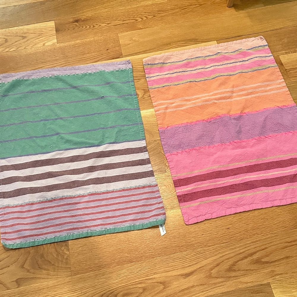 Anthropologie Striped Towels in Green and Pink